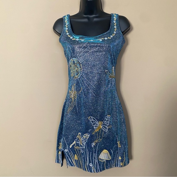 Blue Metallic Glitter Fairy Butterfly Embroidered Dress - Picture 2 of 9